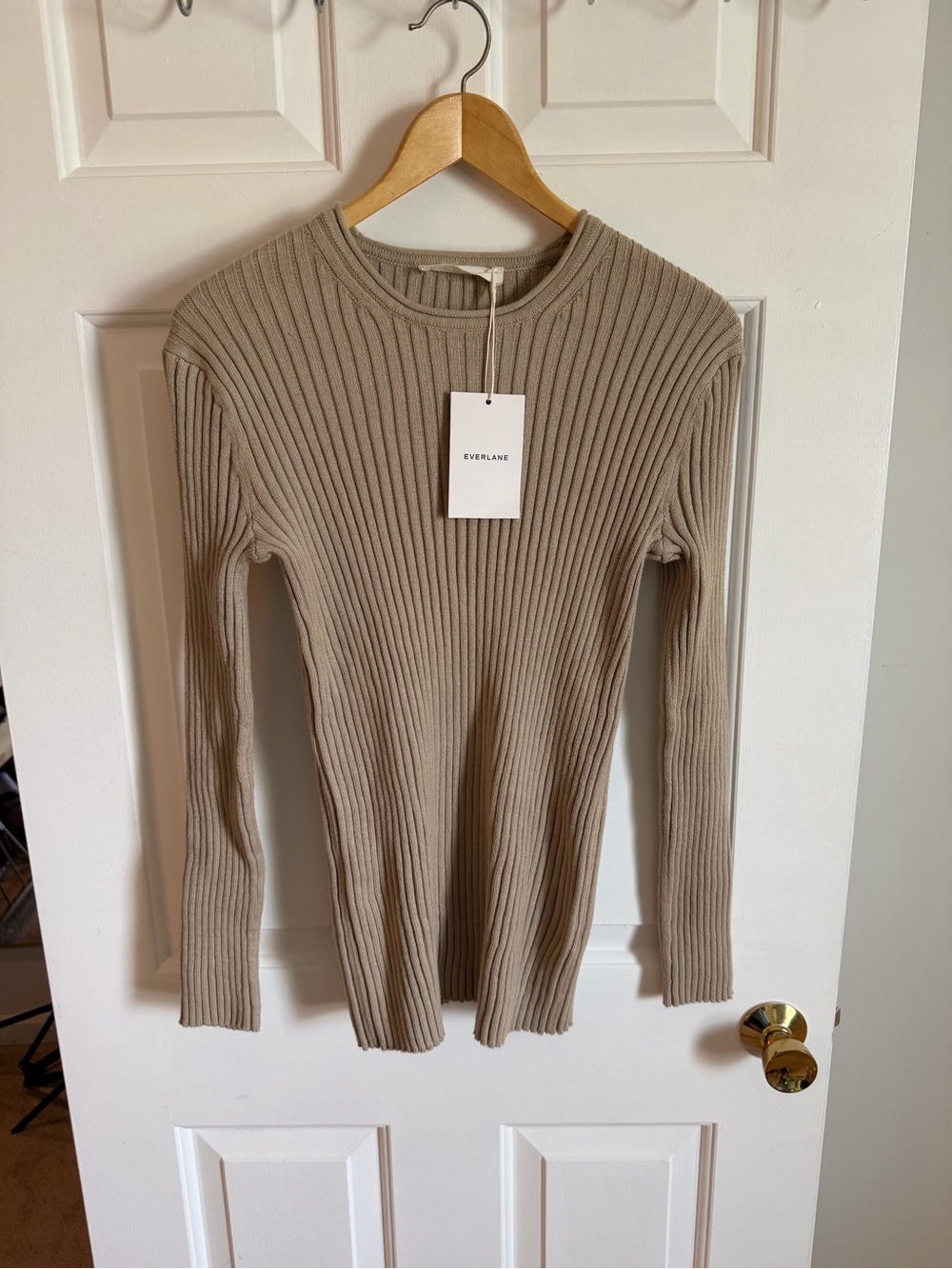 Everlane Ribbed Crew Sweater — Taupe